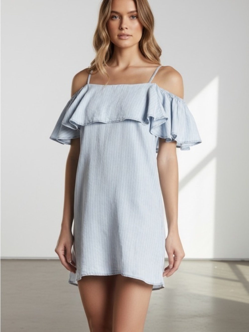 Light Blue Off-Shoulder Ruffle Summer Dress